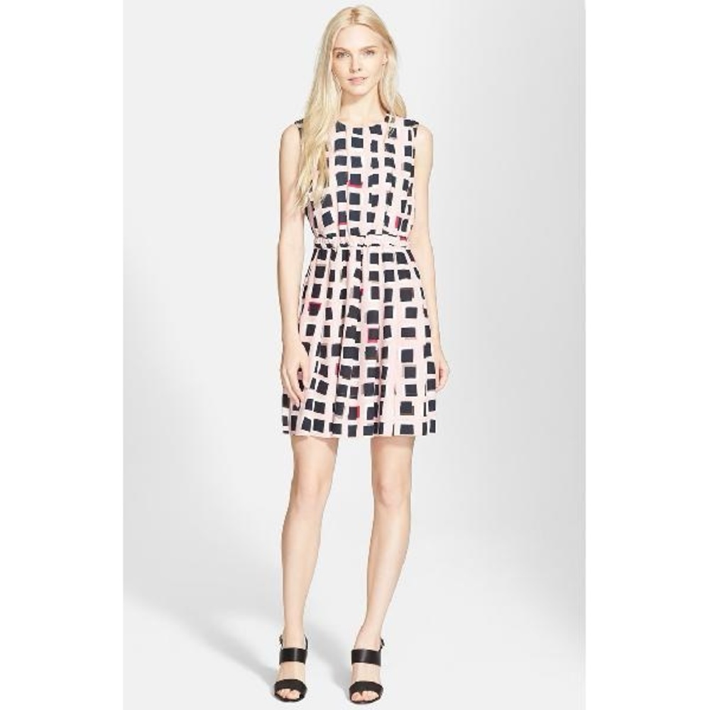 Kate Spade New York Abstract Sweets Pleated Dress Cotton Black White Pink